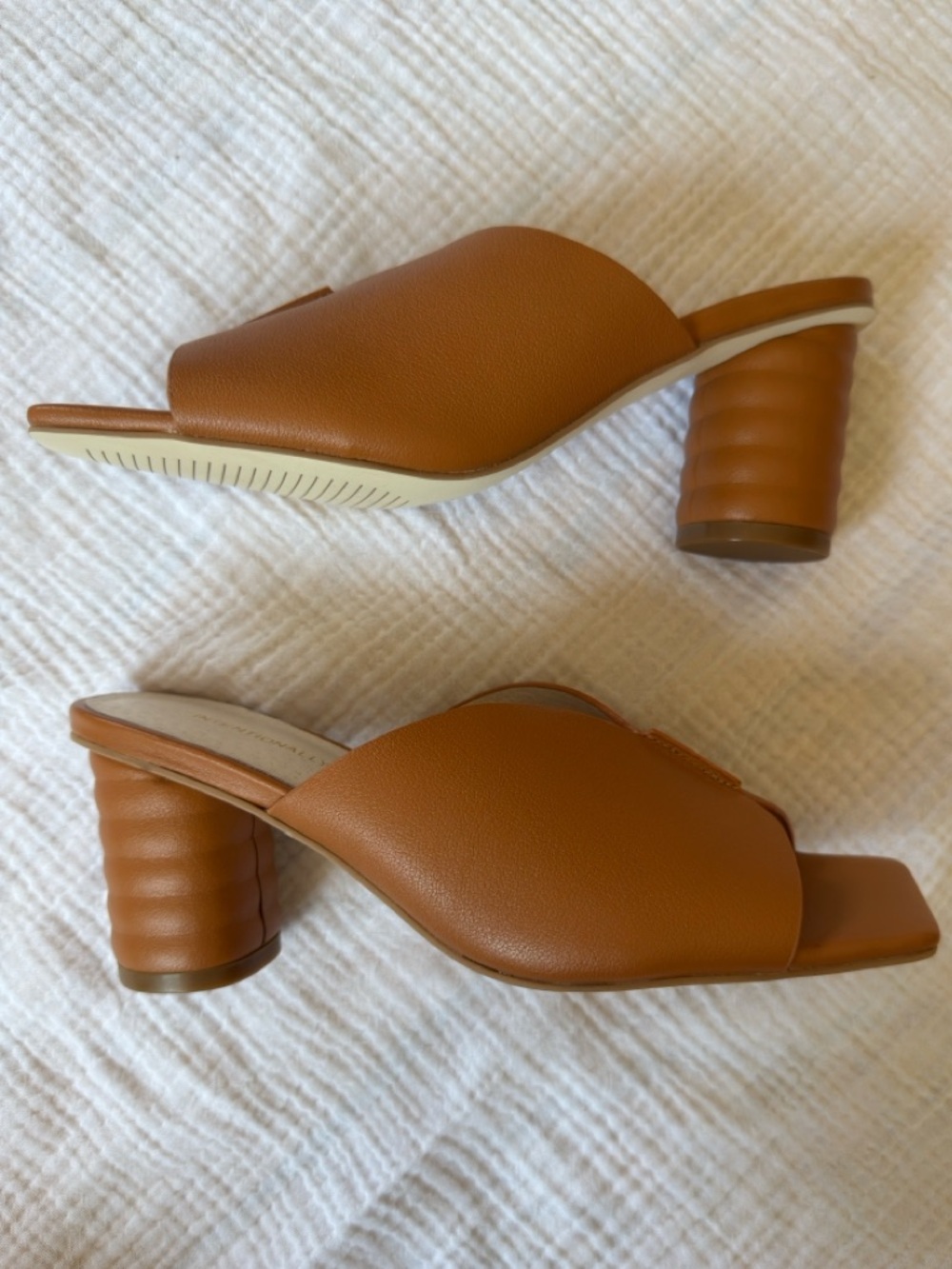 INTENTIONALLY BLANK Cognac Brown Leather Block Heel Mules - Picture 9 of 11